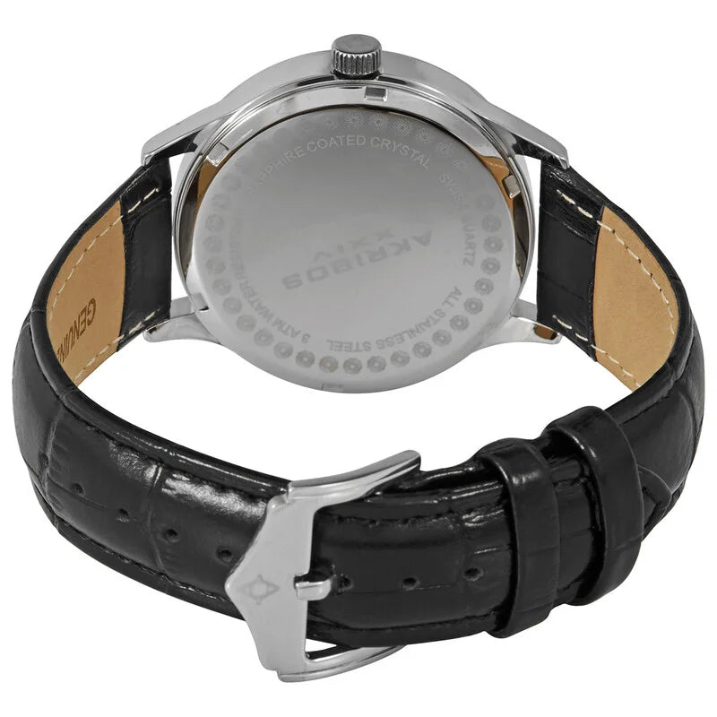 Akribos Champagne Dial Black Leather Men's Watch AK637SSW
