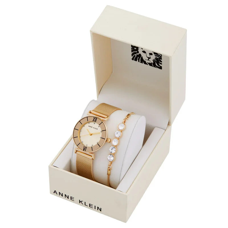 Quartz Gold Dial Ladies Watch and Bracelet Set AK-3780CHGBST
