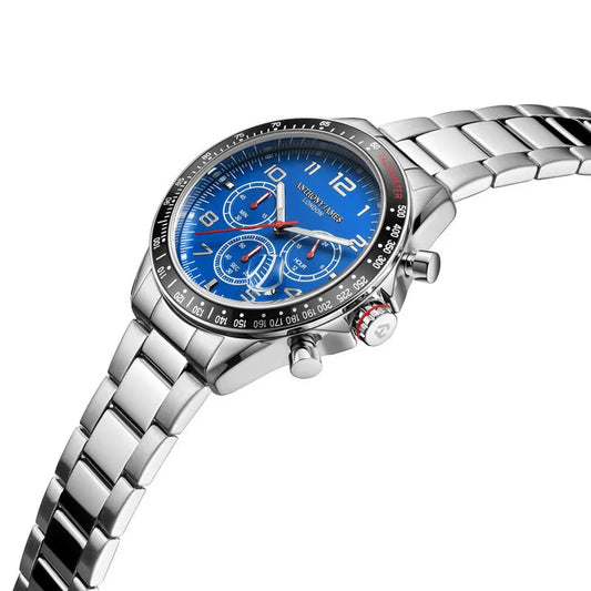 Tachymeter-Chronograph mit blauem Zifferblatt Herrenuhr AJ093