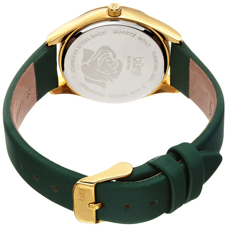 Burgi Diamond Accented Flower Quartz Green Dial Ladies Timepiece - BUR189GN