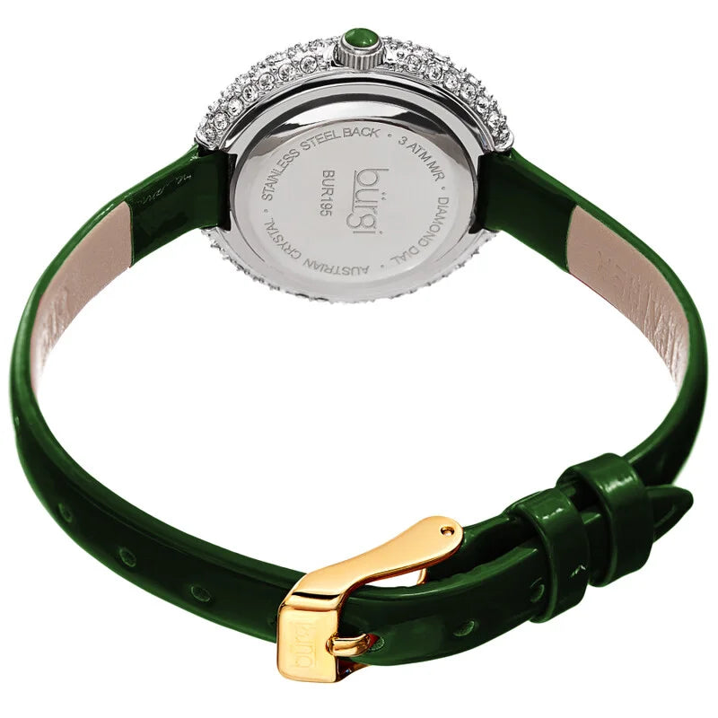 Burgi Crystal-Embellished Quartz Green Dial Ladies Timepiece - BUR195GN