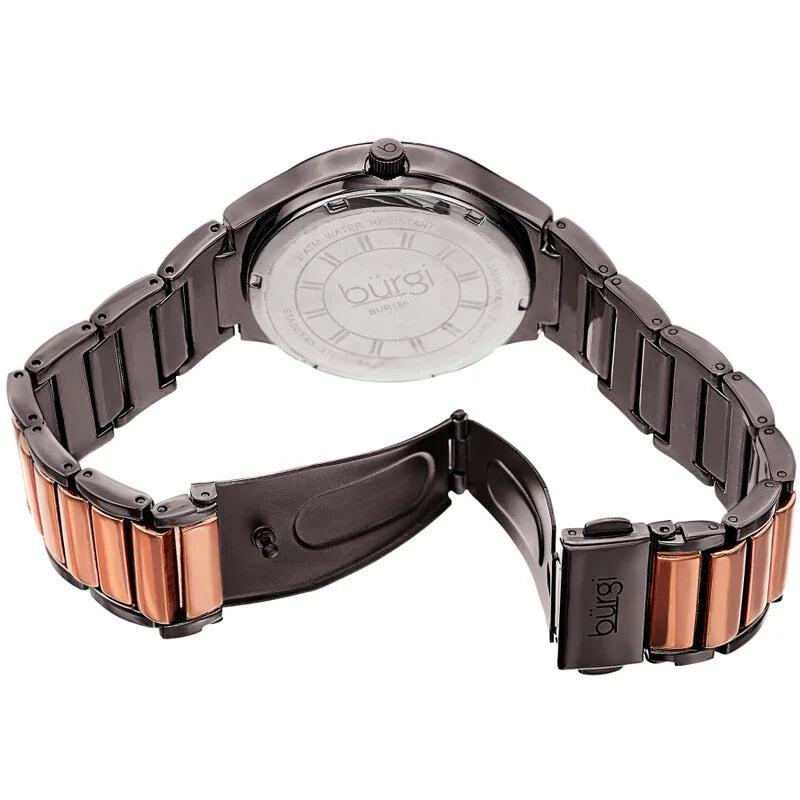 Burgi Signature Quartz Grey Dial Two-tone Ladies Timepiece - BUR185RG