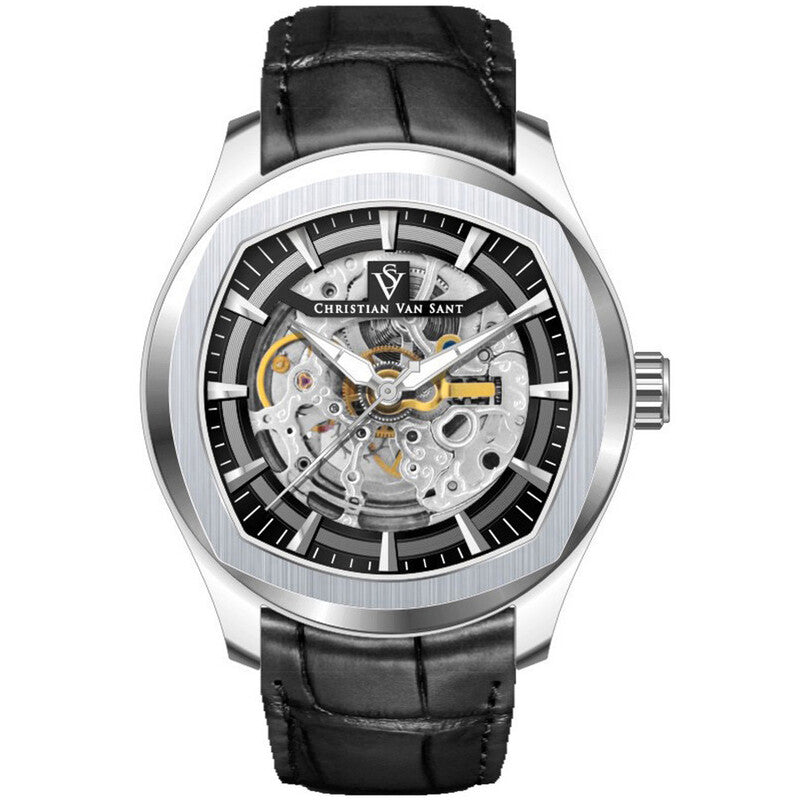 Christian Van Sant Romeo Automatic Black Dial Men's Timepiece - CV9500 (Stainless Steel Strap)