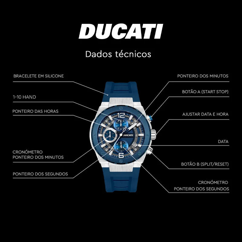 Ducati DT003 Quartz Blue Dial Sport Timepiece - DTWGO0000802 (Stainless Steel Strap)