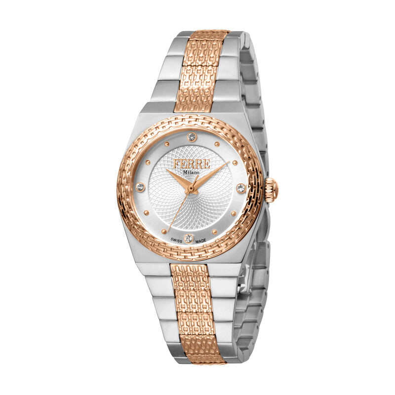 Ferre Milano quartz women's watch with silver dial and two-tone bracelet