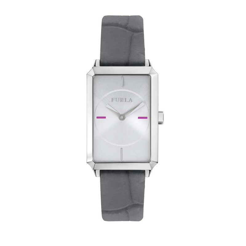 Furla Diana silver dial women's watch with grey calfskin leather strap
