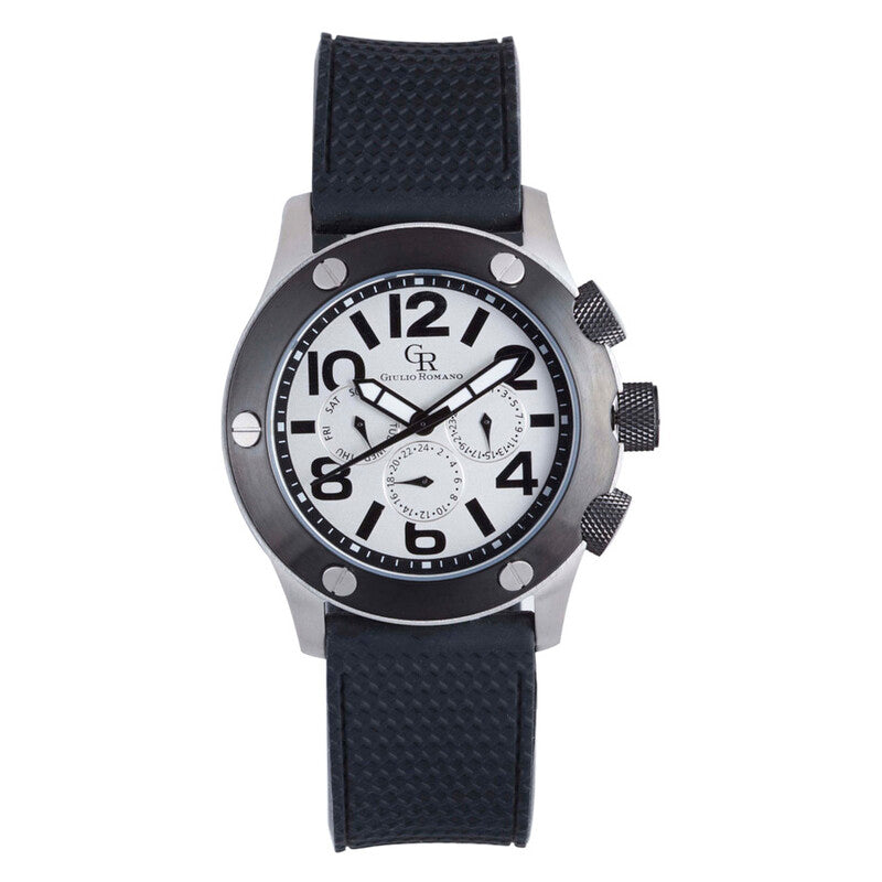 Giulio Romano Piemonte Silver Dial Black IP Bezel Dual-Time Day-Date Men's Watch