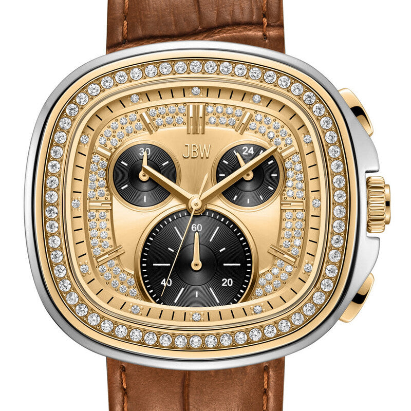 JBW Coast Leather Chronograph GMT Quartz Diamond Gold Dial Men's Watch J6415B