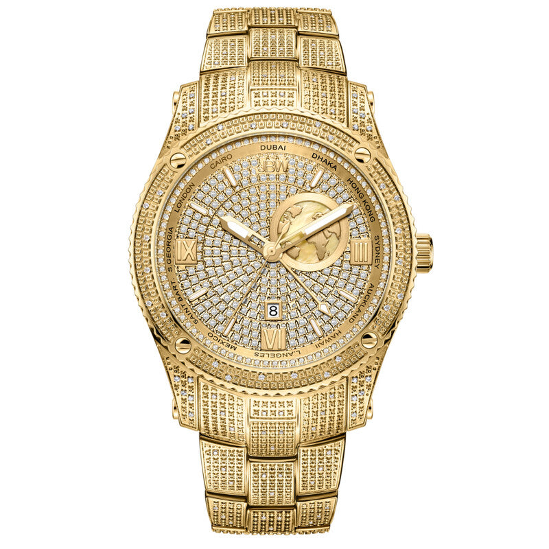 JBW Jet Setter GMT Quartz Diamond Gold Dial Men's Watch J6370A