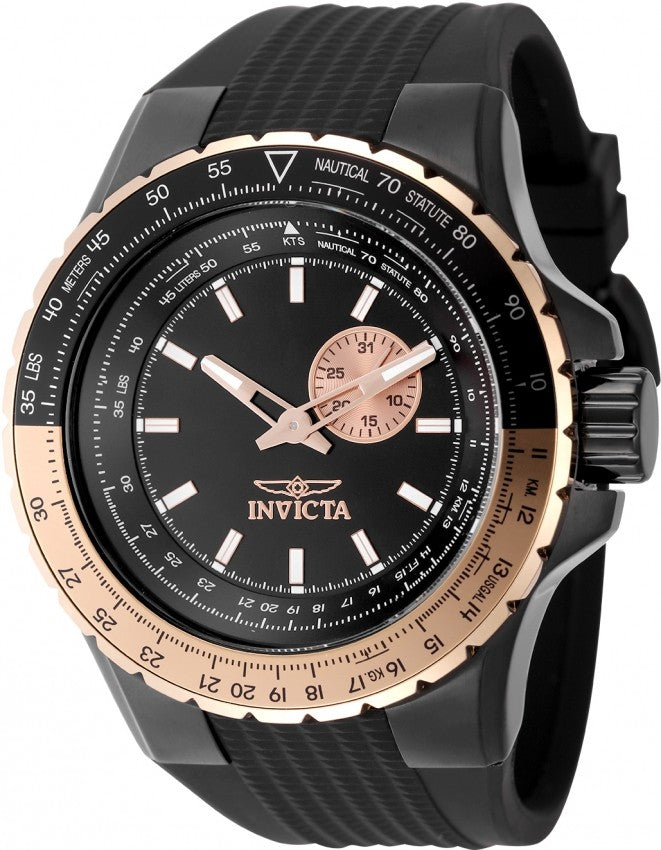 Invicta Aviator Men's Black Dial Silicone Band Quartz Watch 49725