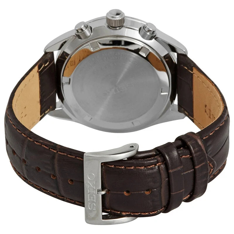 Seiko Chronograph SSB385 Green Dial Men's Leather Watch