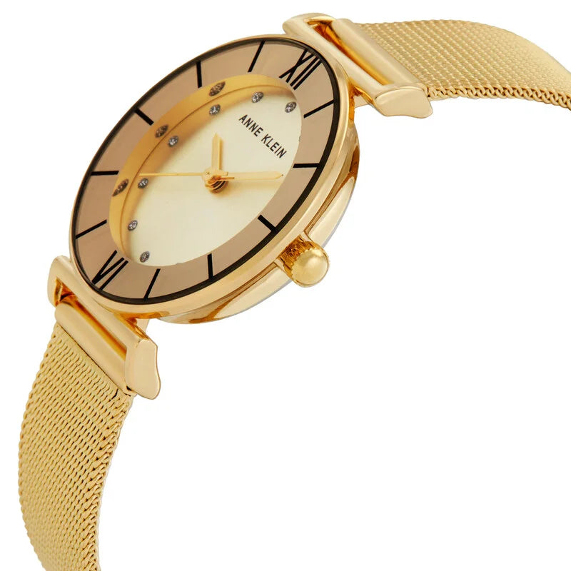 Quartz Gold Dial Ladies Watch and Bracelet Set AK-3780CHGBST