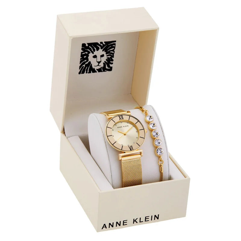Quartz Gold Dial Ladies Watch and Bracelet Set AK-3780CHGBST