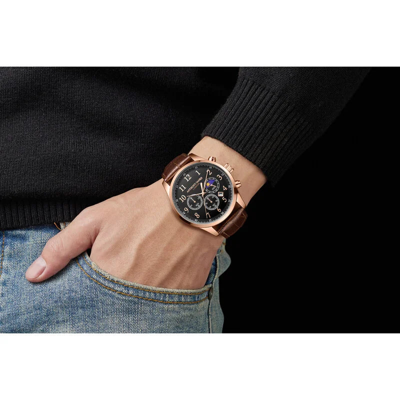 Moonphase Chronograph Black Dial Men's Watch AJ073