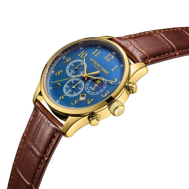 Moonphase Chronograph Chronograph Blue Dial Men's Watch AJ071