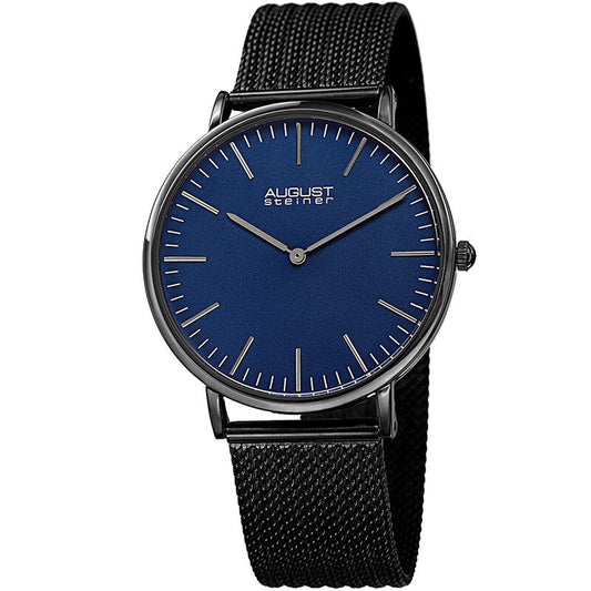 August Steiner AS8219BK Men's Black-Plated Mesh Stainless Steel Watch