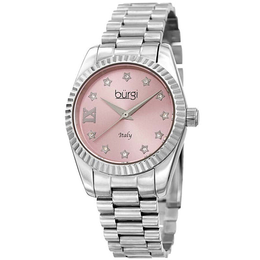Burgi Designer Quartz Pink Star-Dial Ladies Timepiece - BUR194SSPK