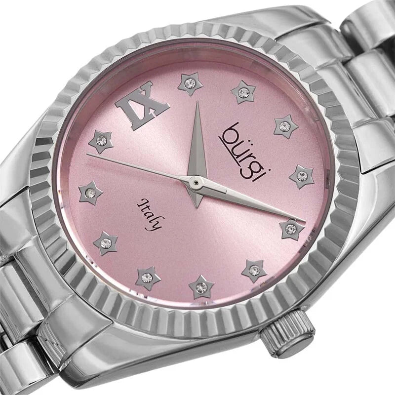 Burgi Designer Quartz Pink Star-Dial Ladies Timepiece - BUR194SSPK