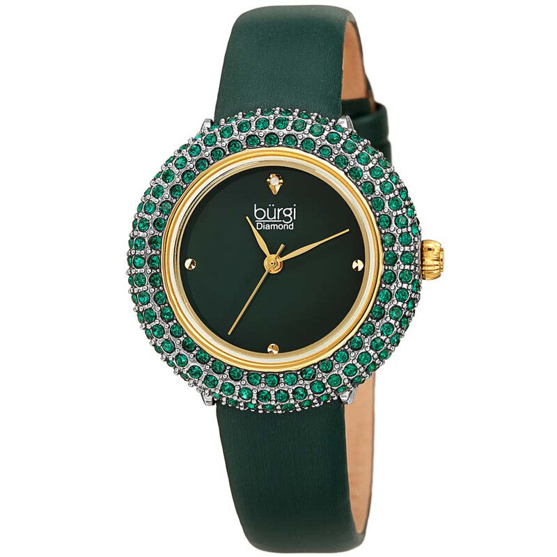 Burgi Diamond Quartz Green Dial Ladies Timepiece - BUR227YGN