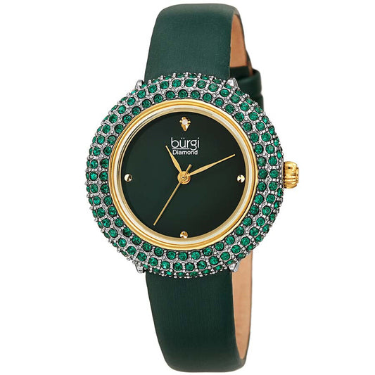 Burgi Diamond Quartz Green Dial Ladies Timepiece - BUR227YGN