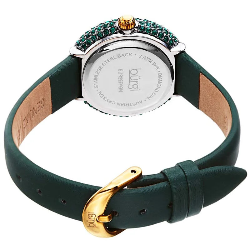 Burgi Diamond Quartz Green Dial Ladies Timepiece - BUR227YGN