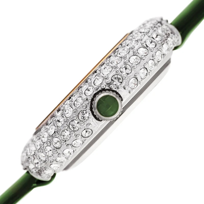 Burgi Crystal-Embellished Quartz Green Dial Ladies Timepiece - BUR195GN