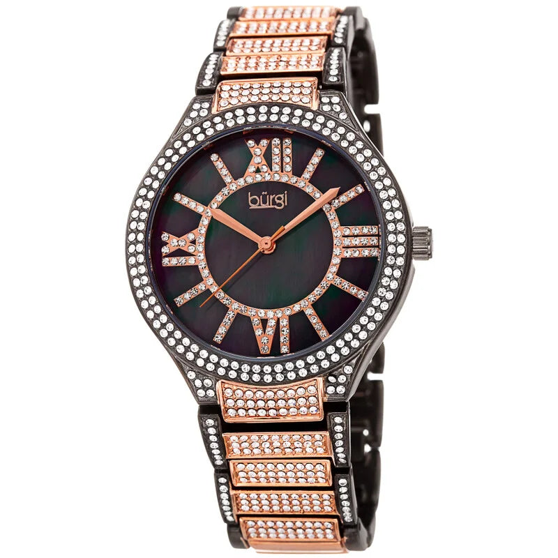 Burgi Signature Quartz Grey Dial Two-tone Ladies Timepiece - BUR185RG