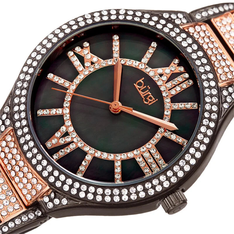 Burgi Signature Quartz Grey Dial Two-tone Ladies Timepiece - BUR185RG