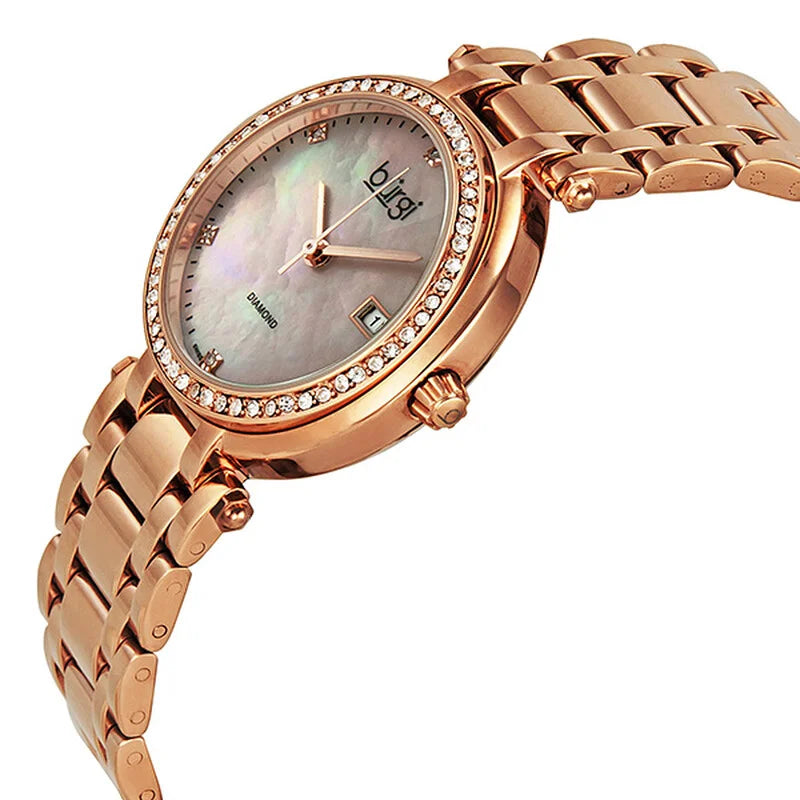 Burgi Signature Quartz Rose Gold-Tone Mother of Pearl Diamond Ladies Timepiece - BUR055RG
