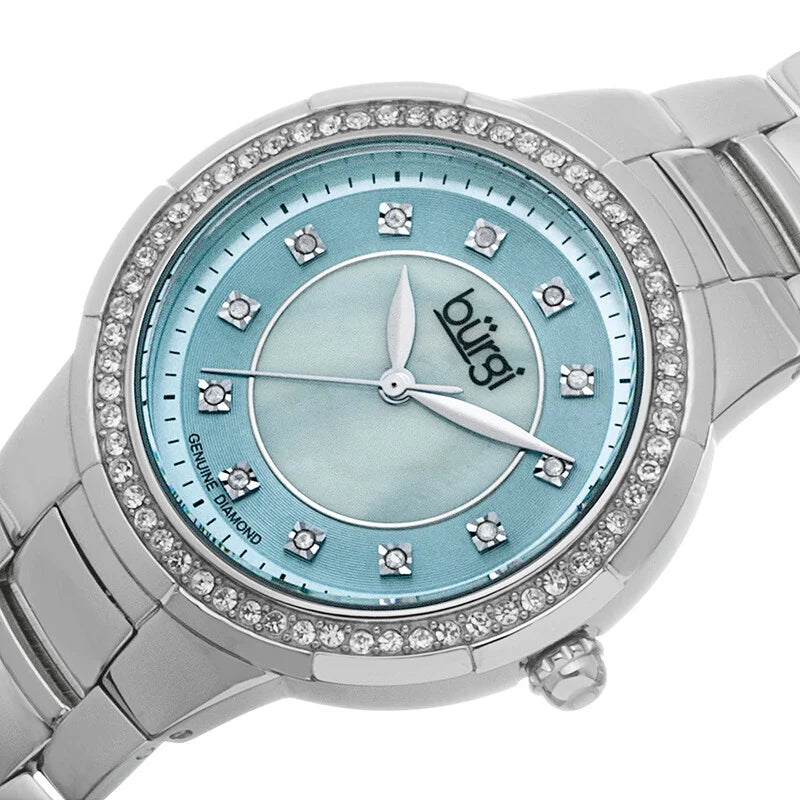 Burgi Blue Mother of Pearl Diamond Quartz Blue Dial Women's Timepiece - BUR093BU