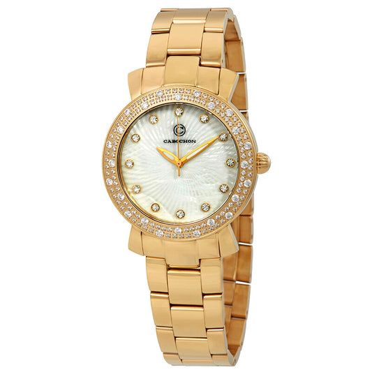 Cabochon Carmel Quartz White Dial Ladies Timepiece - CABOCHON-16604-YG-22