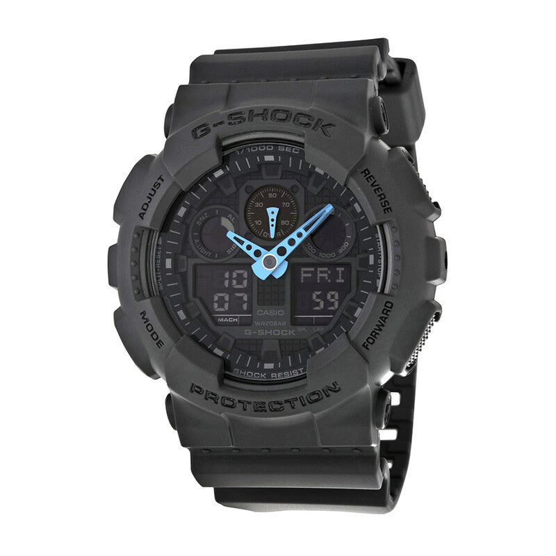 Casio G Shock Grey Digital Resin CR Quartz Blue Dial Men's Timepiece - GA100C-8A