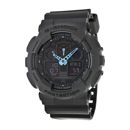 Casio G Shock Grey Digital Resin CR Quartz Blue Dial Men's Timepiece - GA100C-8A