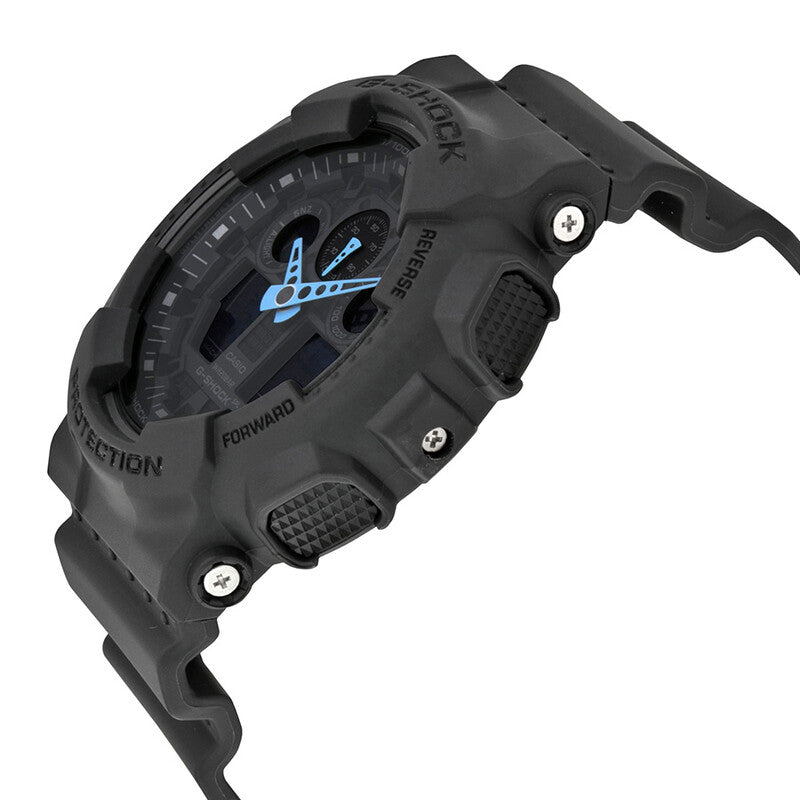 Casio G Shock Grey Digital Resin CR Quartz Blue Dial Men's Timepiece - GA100C-8A
