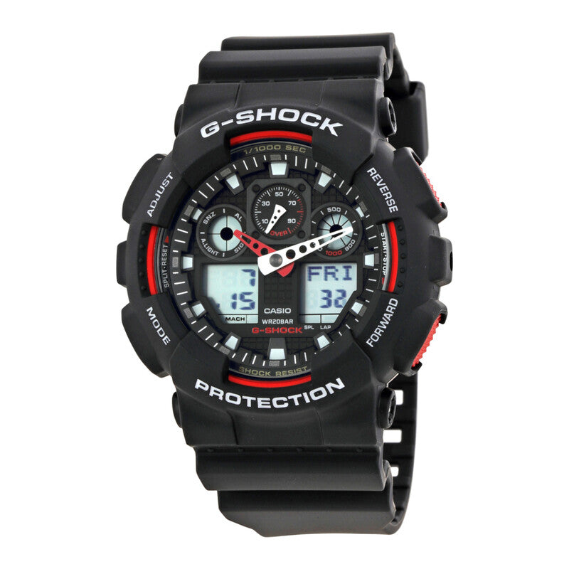Casio G-Shock Black Resin Strap Quartz Black Dial Men's Timepiece - GA100-1A4