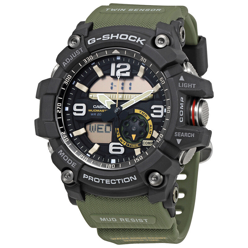 Casio Master of G Analog-Digital Green Rubber Men's Timepiece - GG1000-1A3 (Stainless Steel Strap)