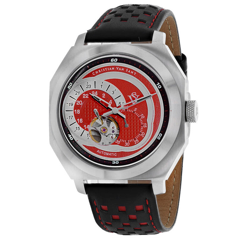 Christian Van Sant Machina Automatic Red Open-Heart Dial Timepiece - CV0561 (Stainless Steel Strap)