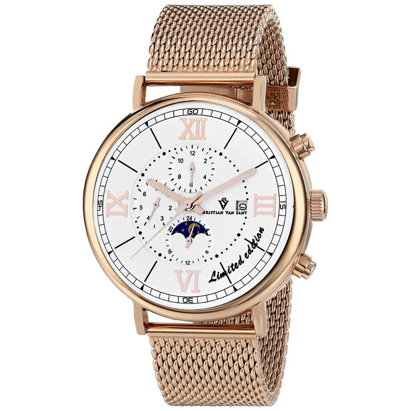 Christian Van Sant Somptueuse LTD Automatic White Dial Rose Gold-Tone Timepiece - CV1153 (Stainless Steel Strap)