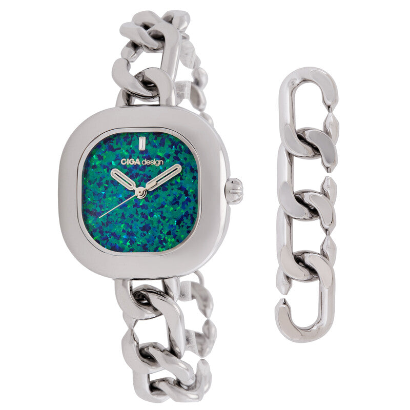 Ciga Design Aglaia Quartz Blue Dial Ladies Square Timepiece - D026-SIBU-3SS (Stainless Steel Strap)