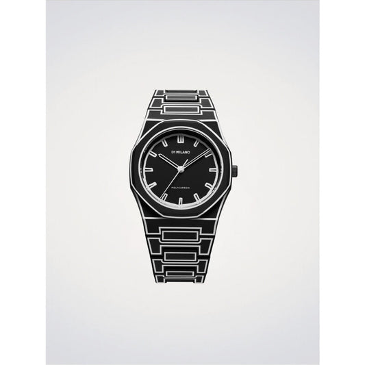 D1 Milano Core Quartz Black Dial Octagonal Timepiece - D1-PCBJ33 (Stainless Steel Strap)
