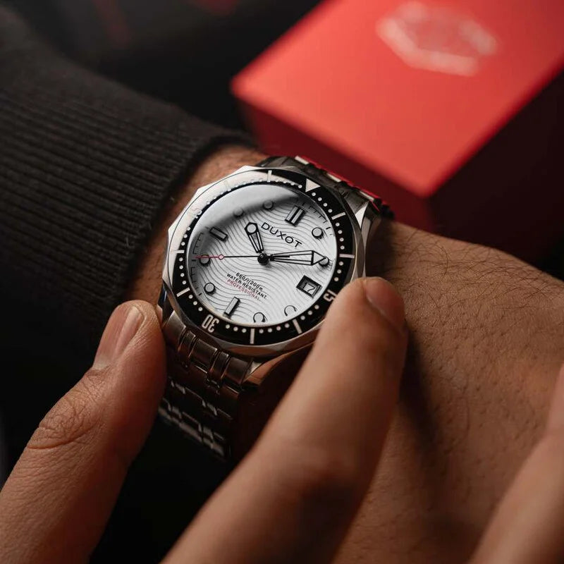 Duxot Henri Diver Automatic White Dial Men's Timepiece - DX-2060-77 (Stainless Steel Edition)