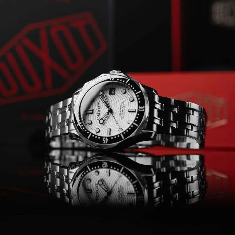Duxot Henri Diver Automatic White Dial Men's Timepiece - DX-2060-77 (Stainless Steel Edition)