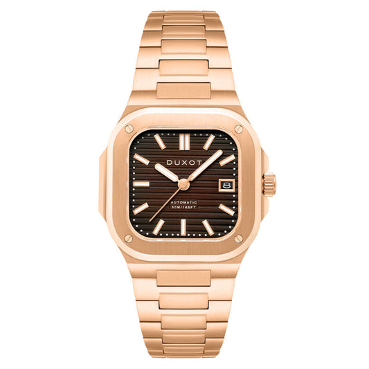 Duxot Quadrata Automatic Brown Dial Men's Timepiece - DX-2073-55 (Stainless Steel Strap)