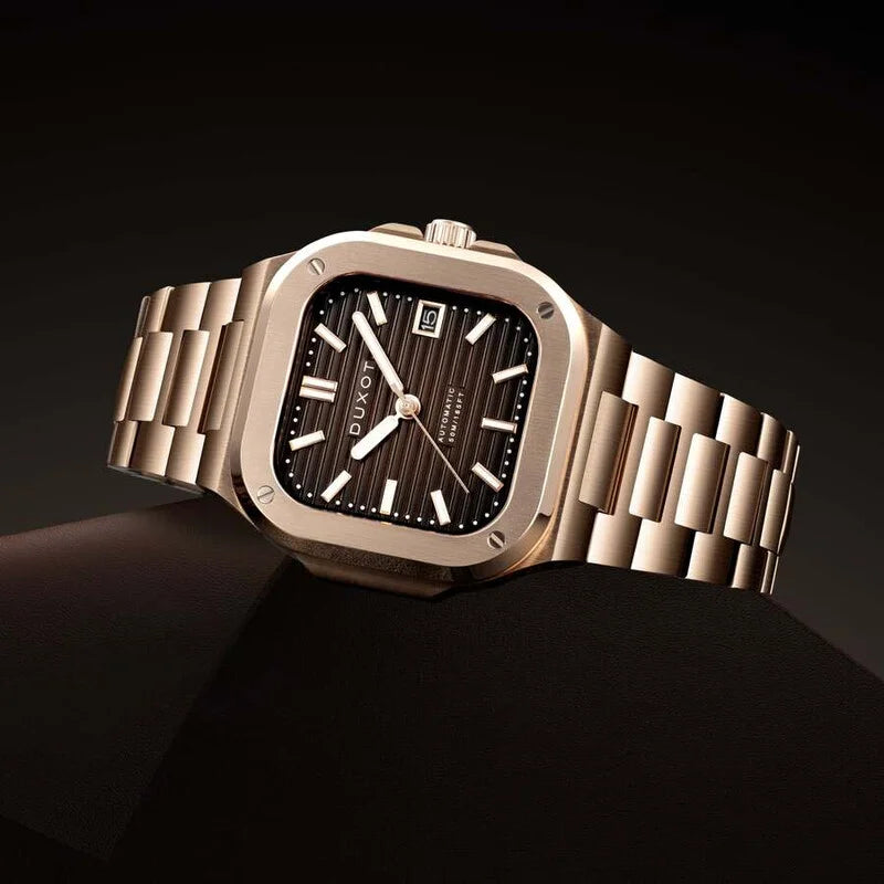 Duxot Quadrata Automatic Brown Dial Men's Timepiece - DX-2073-55 (Stainless Steel Strap)