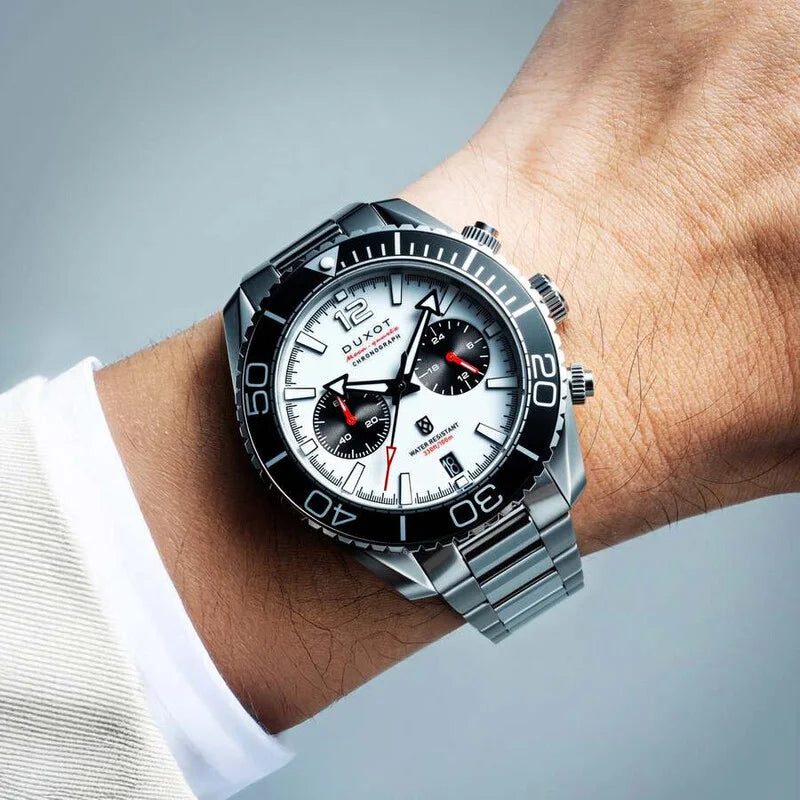 Duxot Tiburon Quartz White Dial Stainless Steel Chronograph Timepiece - DX-2062-44 (Edition 2)