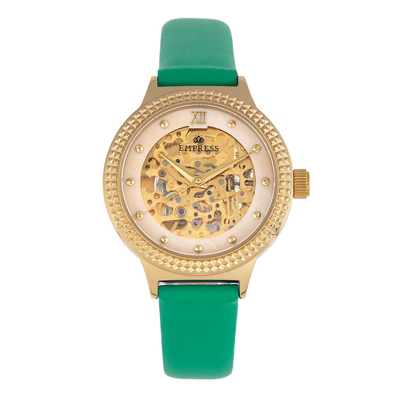 Empress Alice automatic women's watch with white dial and green strap