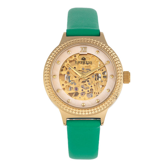 Empress Alice automatic women's watch with white dial and green strap