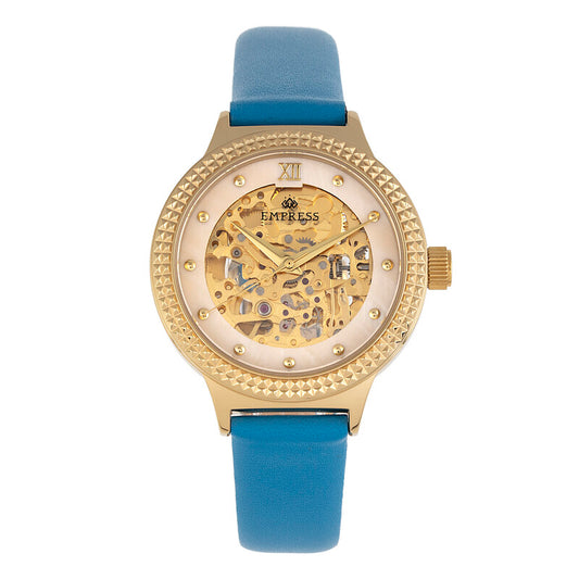 Empress Alice automatic women's watch with white dial and blue strap