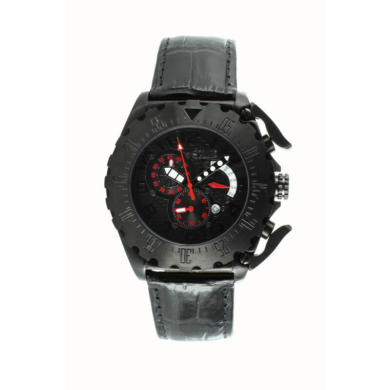 Equipe Paddle chronograph men's watch with black dial and black leather strap