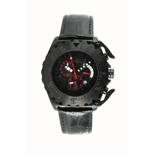 Equipe Paddle chronograph men's watch with black dial and black leather strap